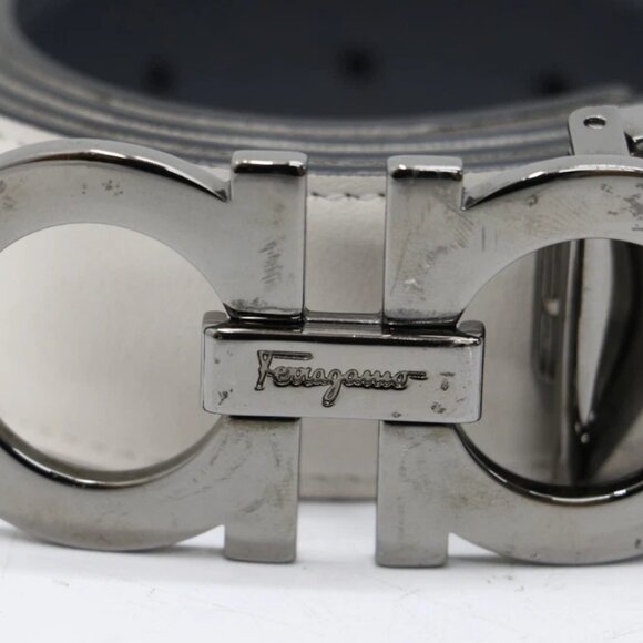 Salvatore Ferragamo Reversible Leather Gancini Belt 42" - White/Grey - Picture 8 of 12